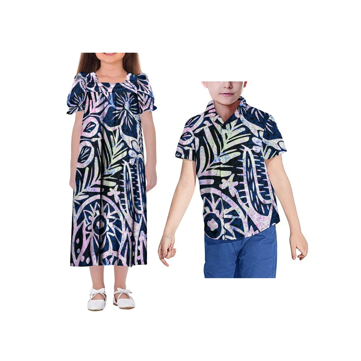 Polynesian Custom Women'S Mumu Dress New Children Skirt Summer Short Sleeve Suit Men'S Shirt