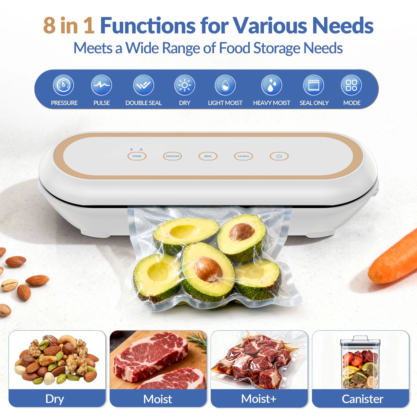 Electric Vacuum Sealer Automatic Packaging Machine Air Sealing Dry/Wet Food Sealing With Free 10PCS Vacuum Bags for Food Storage