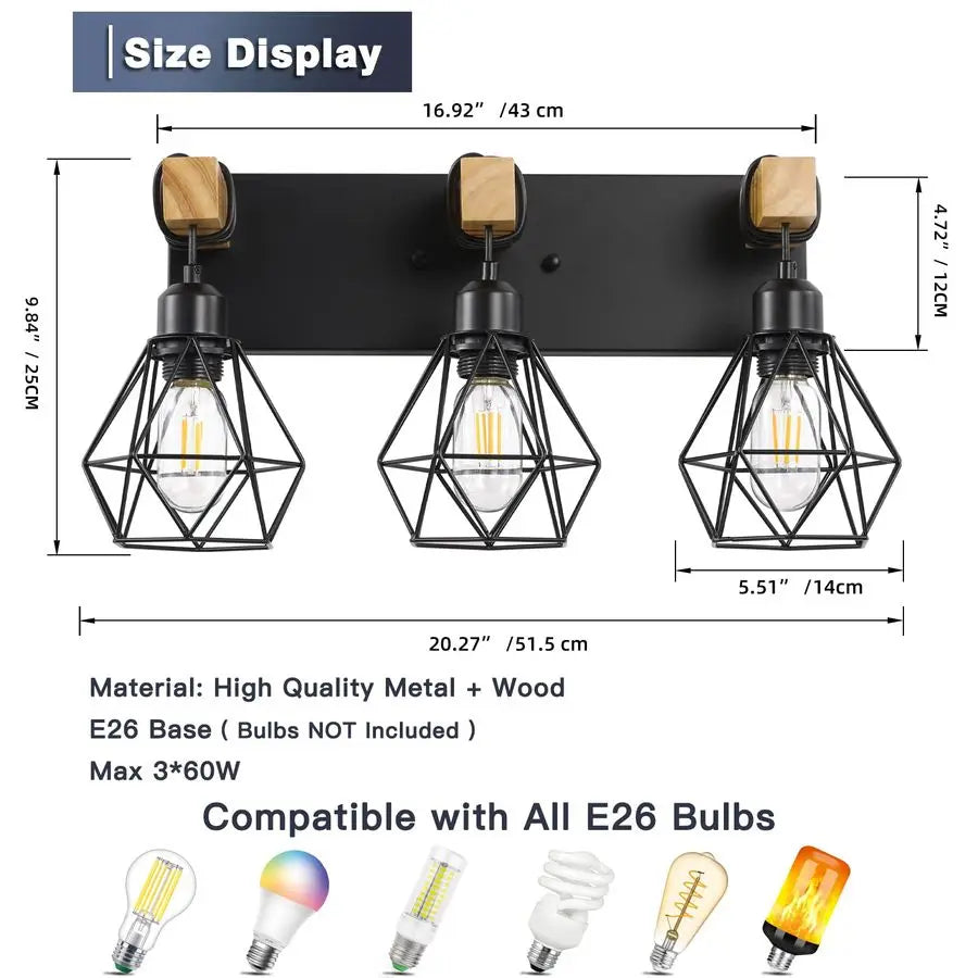 Farmhouse Vanity Light Fixtures, Wood Bathroom Light Fixtures Over Mirror, Rustic Sconces Wall Lighting with Elegant Me
