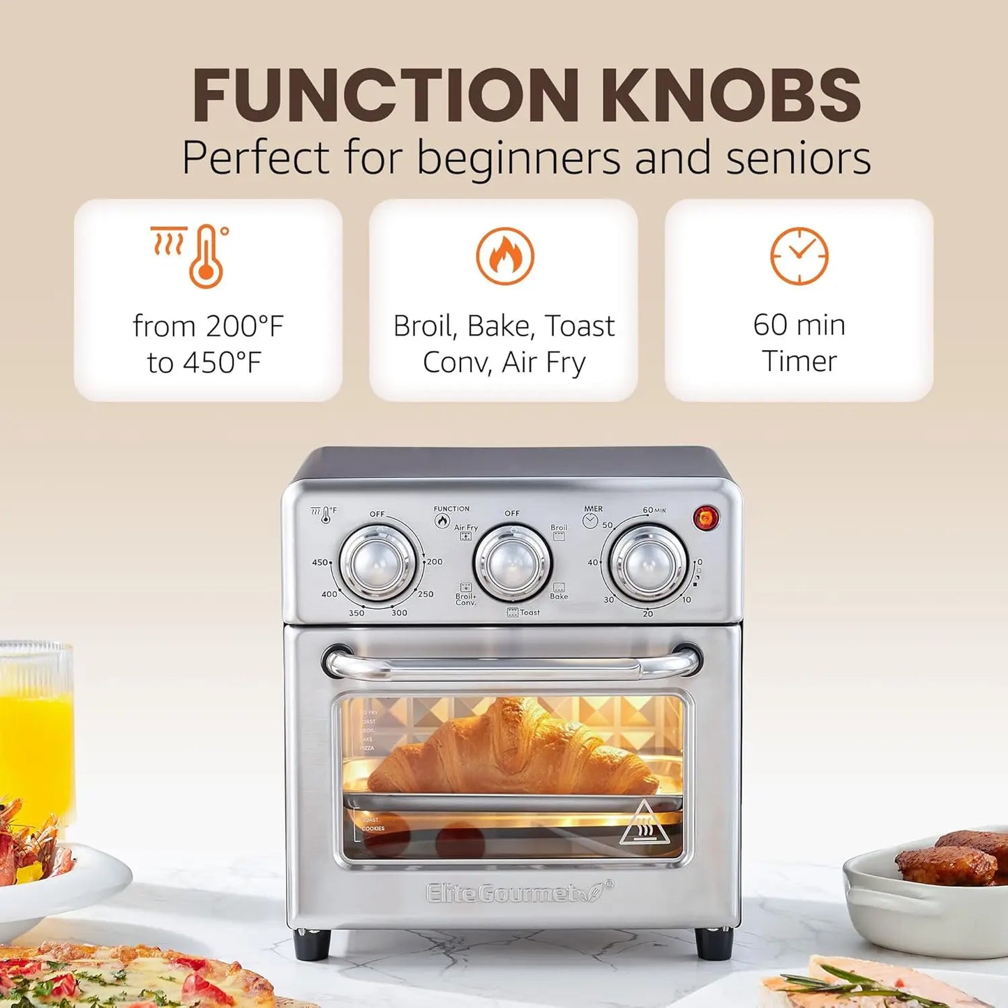 8.5Qt. Capacity Air Fryer Oven, Air Fry, Broil, Toast, Bake & Broil with Convection, Time and Temperature Controls
