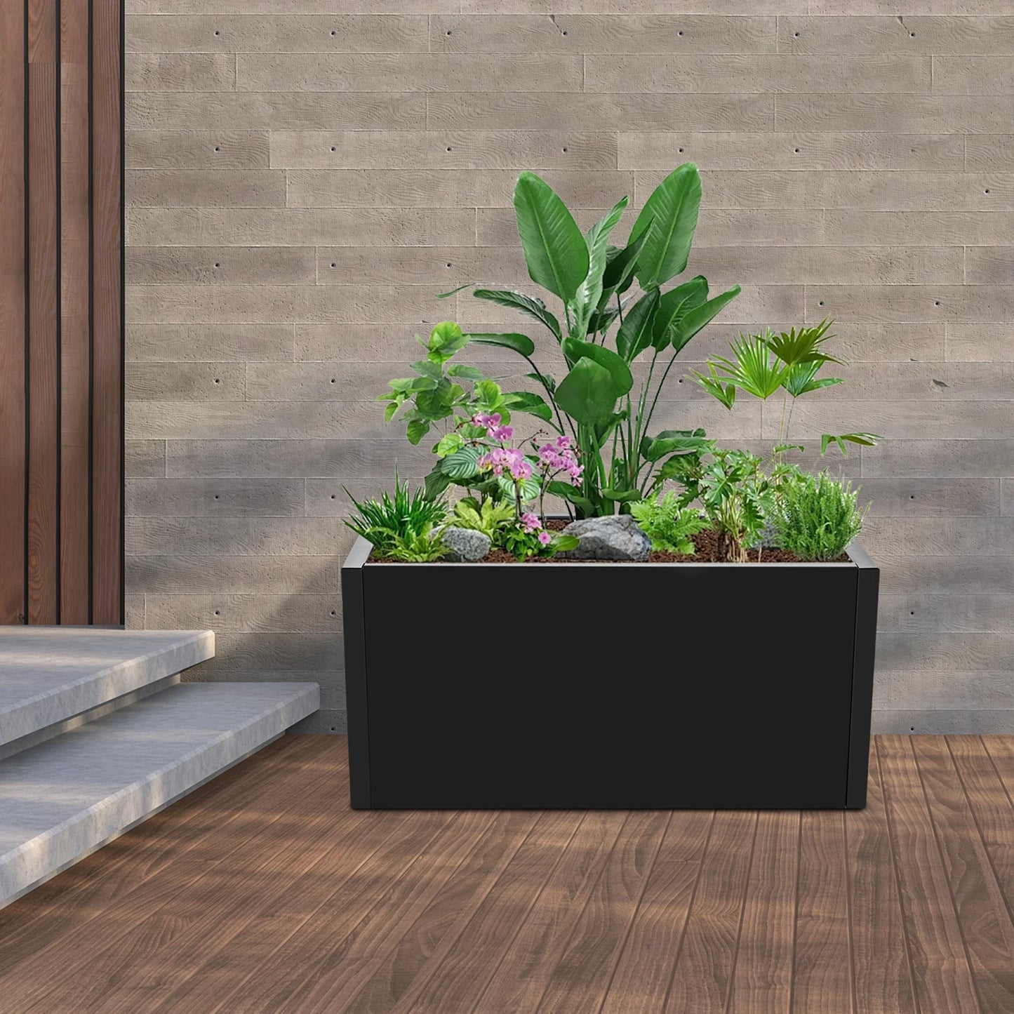 Large Metal Planter Box Outdoor, Rectangular Steel Garden Planter for Plants, 25x12x12 Inch Rustproof Flower Box for Patio Lawn