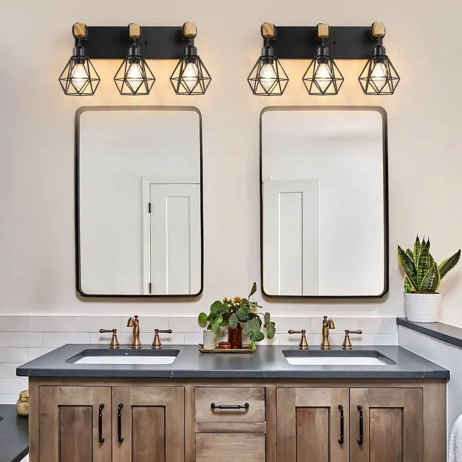 Farmhouse Vanity Light Fixtures, Wood Bathroom Light Fixtures Over Mirror, Rustic Sconces Wall Lighting with Elegant Me