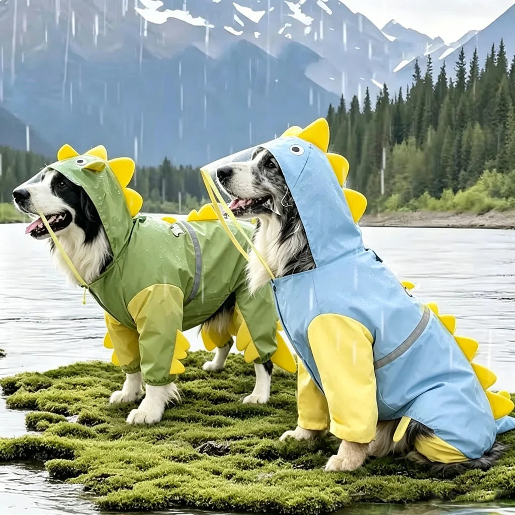 Large Dog Dinosaur Raincoat, Four-Legged Waterproof Clothes.