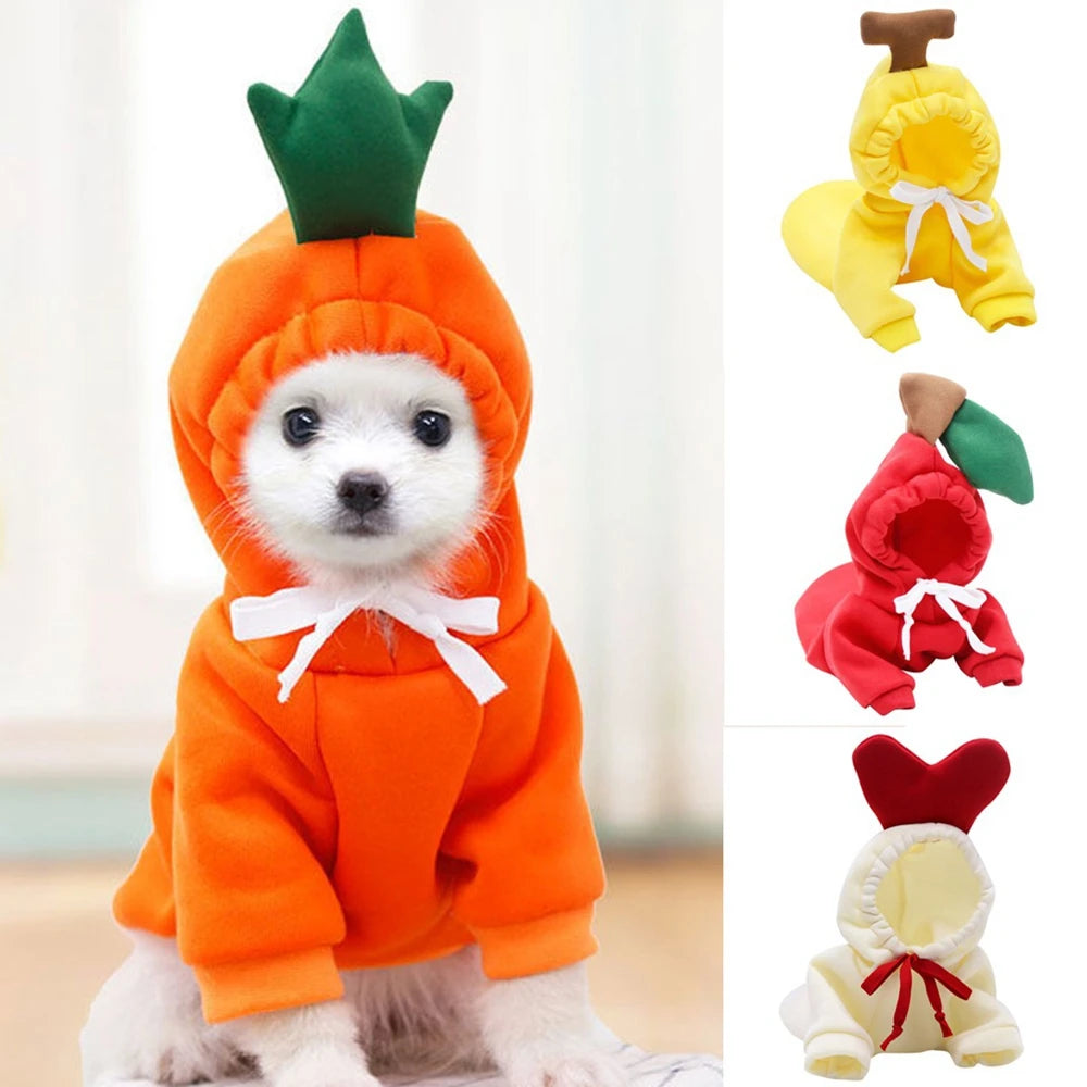 Cute Fruit Dog Clothes for Small Dogs. Hoodies Warm Fleece.