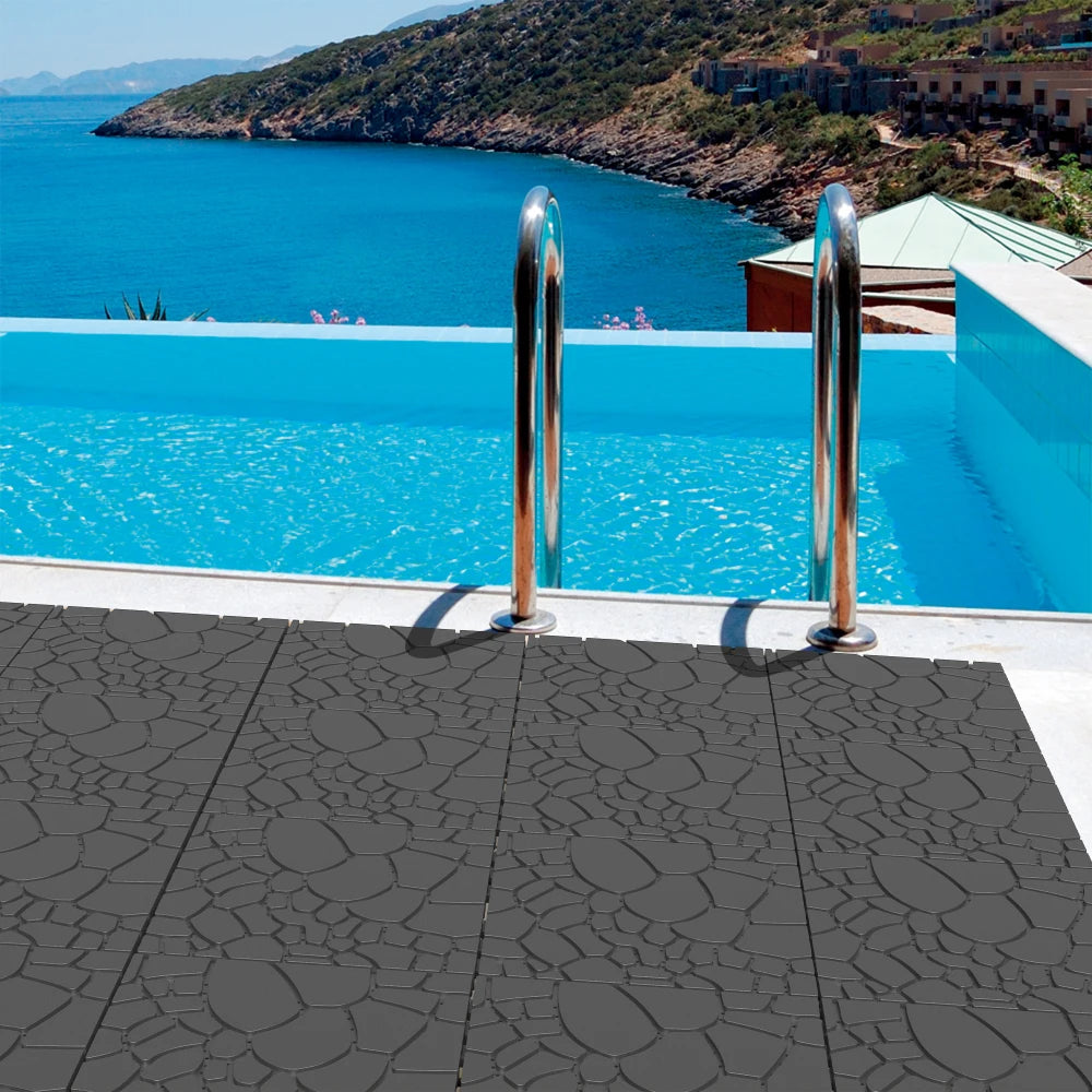 Stone texture 12" Patio Deck Tiles, DIY Module Interlocking Decking Tiles Floor Tile,Easy and Quick Installation Court Tiles