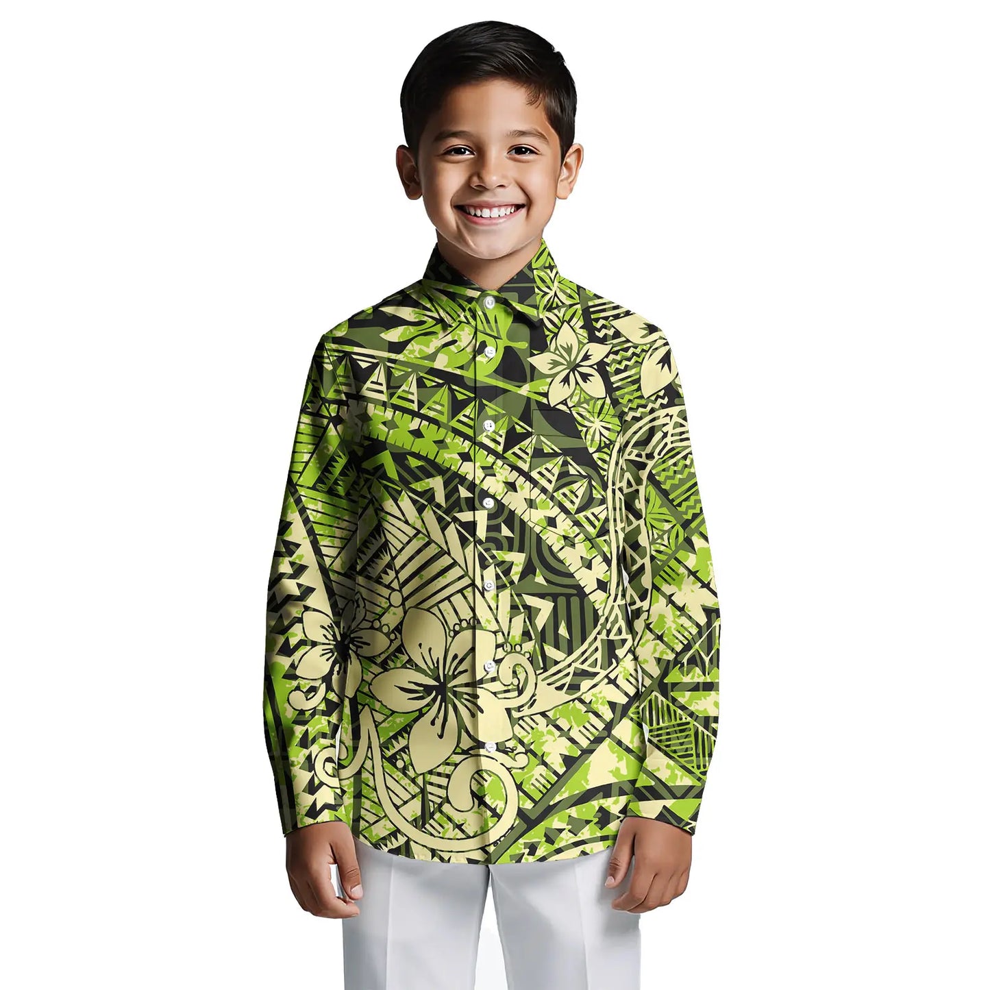 Custom Print on Demand Boys Beach Tropical Hawaii Shirt Boy Polynesian Tribal Button Down Aloha Long Sleeve Boys Shirts