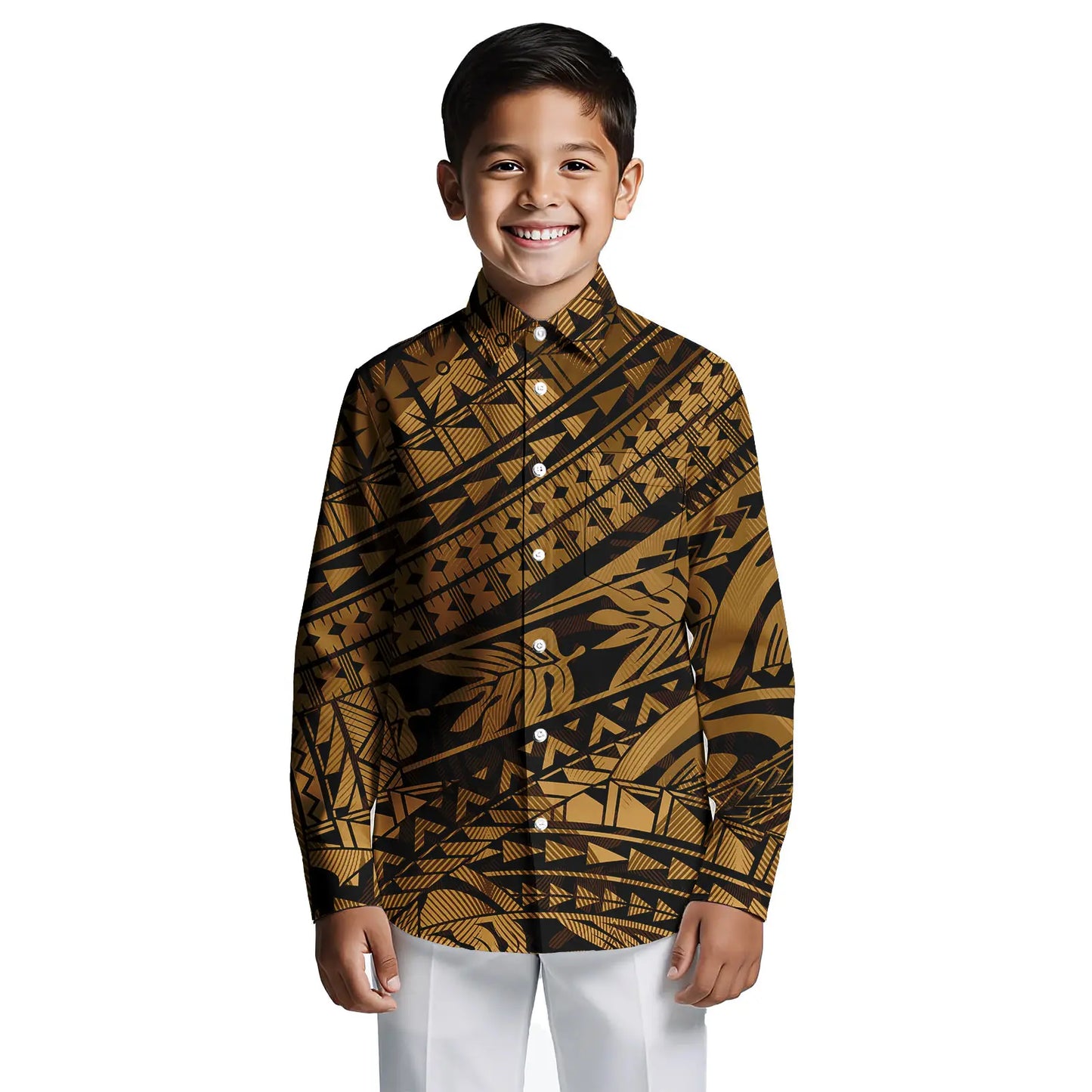 Custom Print on Demand Boys Beach Tropical Hawaii Shirt Boy Polynesian Tribal Button Down Aloha Long Sleeve Boys Shirts