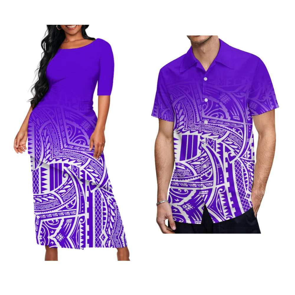 Polynesian Floral Print Custom Summer Crew-Neck Puletasi Diagonal Design New Set  Matching Clothing