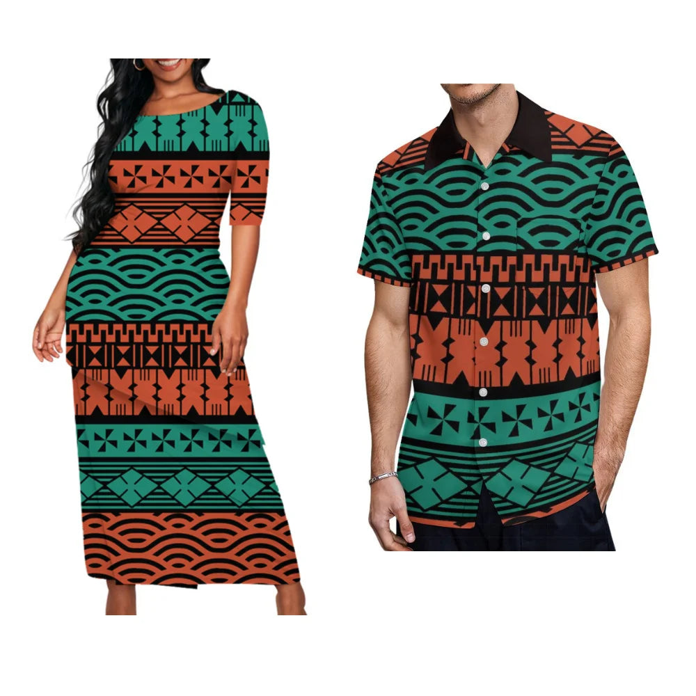 Polynesian Floral Print Custom Summer Crew-Neck Puletasi Diagonal Design New Set  Matching Clothing
