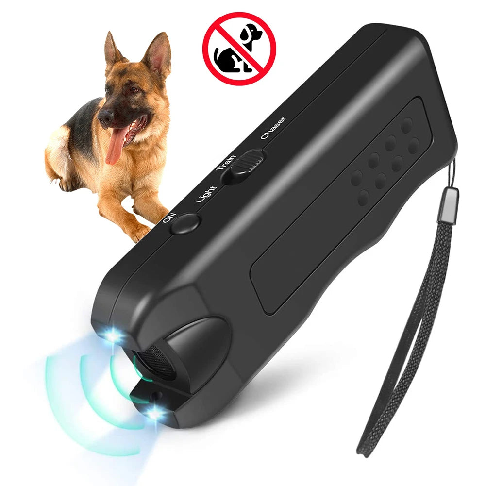 Ultrasonic Anti Barking Device Handheld Automatic Bark Stopper with LED Light Repeller Trainer Battery Powered for All Size Dogs