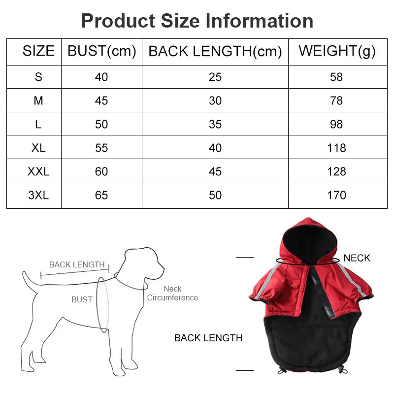 Pet Dog Waterproof Warm Coat Cotton Hooded Jacket The Dog Face Small Dogs Cat Reflective Pet Clothes Winter Coat