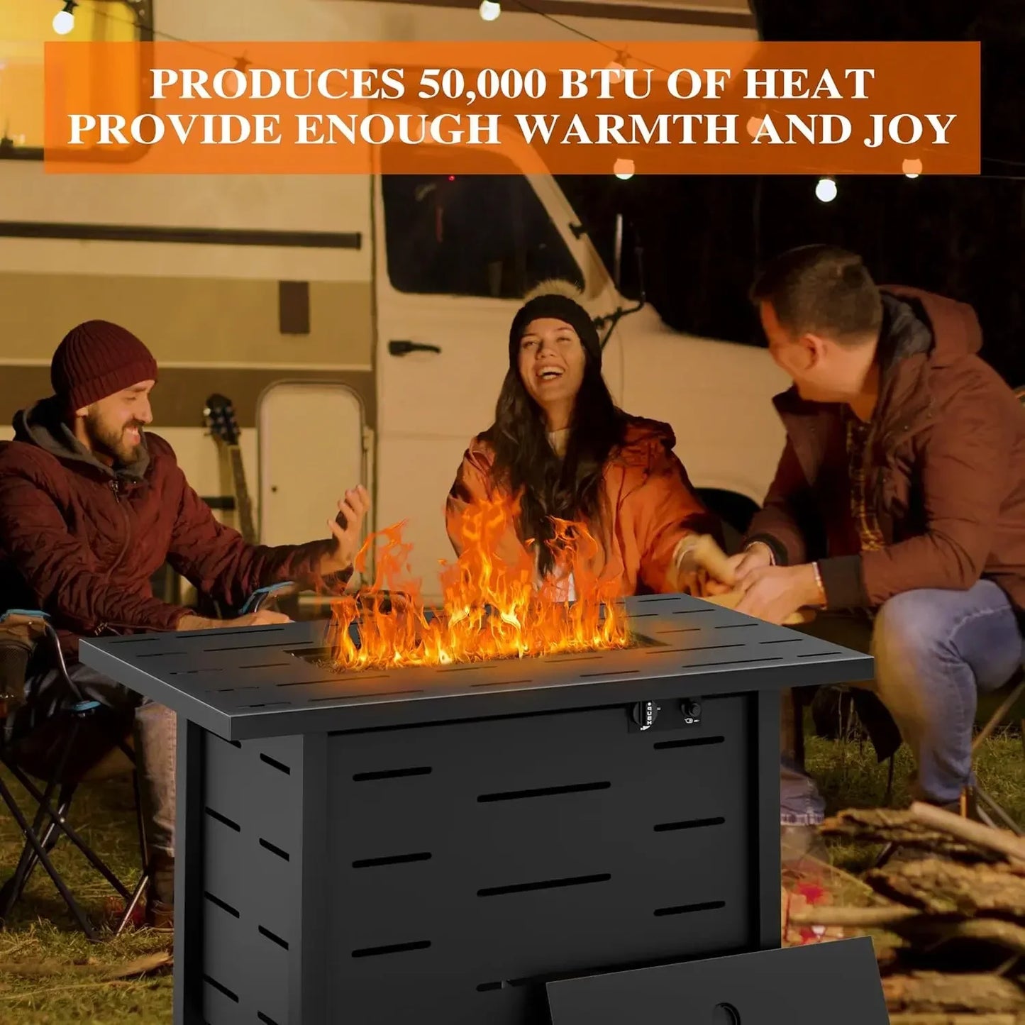 43 inch Outdoor Propane Fire Pit 50,000 BTU Gas Fire Pit Table with Lid, Waterproof Cover, Rectangle Gas Firepit Table