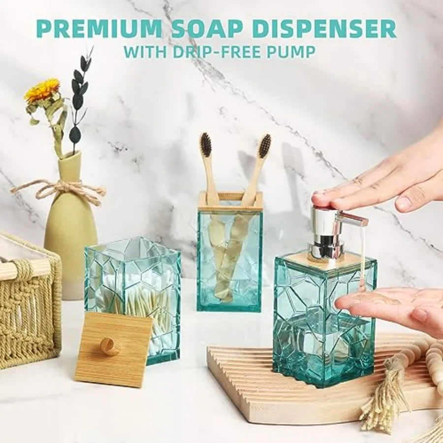 Teal Blue Beach Bathroom Accessories Set Toothbrush Holder Soap Dispenser Cotton Swabs Holder Soap Dish Toilet Brush with Holde