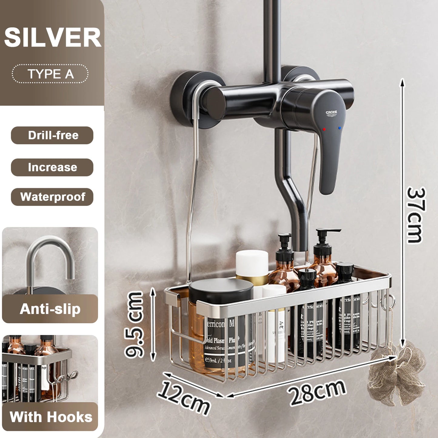 Convenient Toilet Shower Rack with No Drilling Installation Bathroom Storage Basket for Shower Room and Bath Products