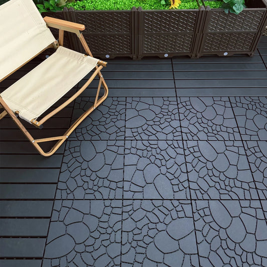 Stone texture 12" Patio Deck Tiles, DIY Module Interlocking Decking Tiles Floor Tile,Easy and Quick Installation Court Tiles