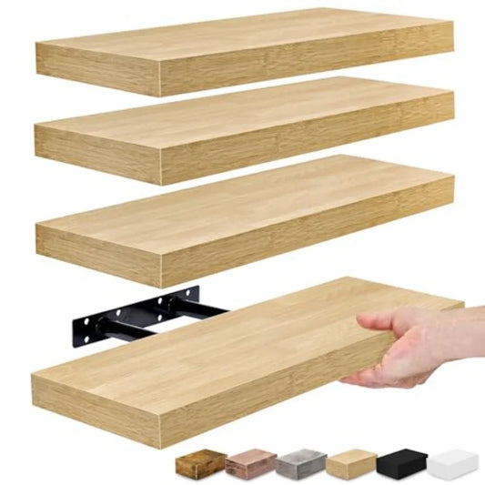 4 Pack Maple Wood Floating Shelves for Wall Bathroom Kitchen Bedroom Living Room Over Toilet Hanging Book Shelf Home Decor Brow