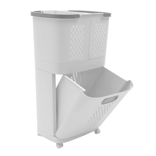 Laundry Hamper Organizer with 3-Tier Baskets, Removable Wall-Mountable Hampers, Tilted Design, Space-Saving Solution