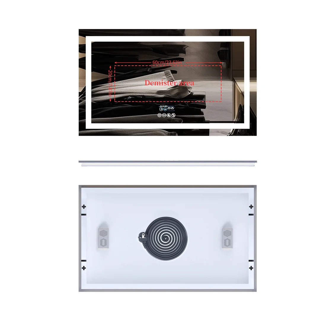 Large Illuminated Bluetooth Bathroom Mirror Rectangle Anti-fog LED Bathroom Vanity Mirror with Bluetooth Speaker 3 Color