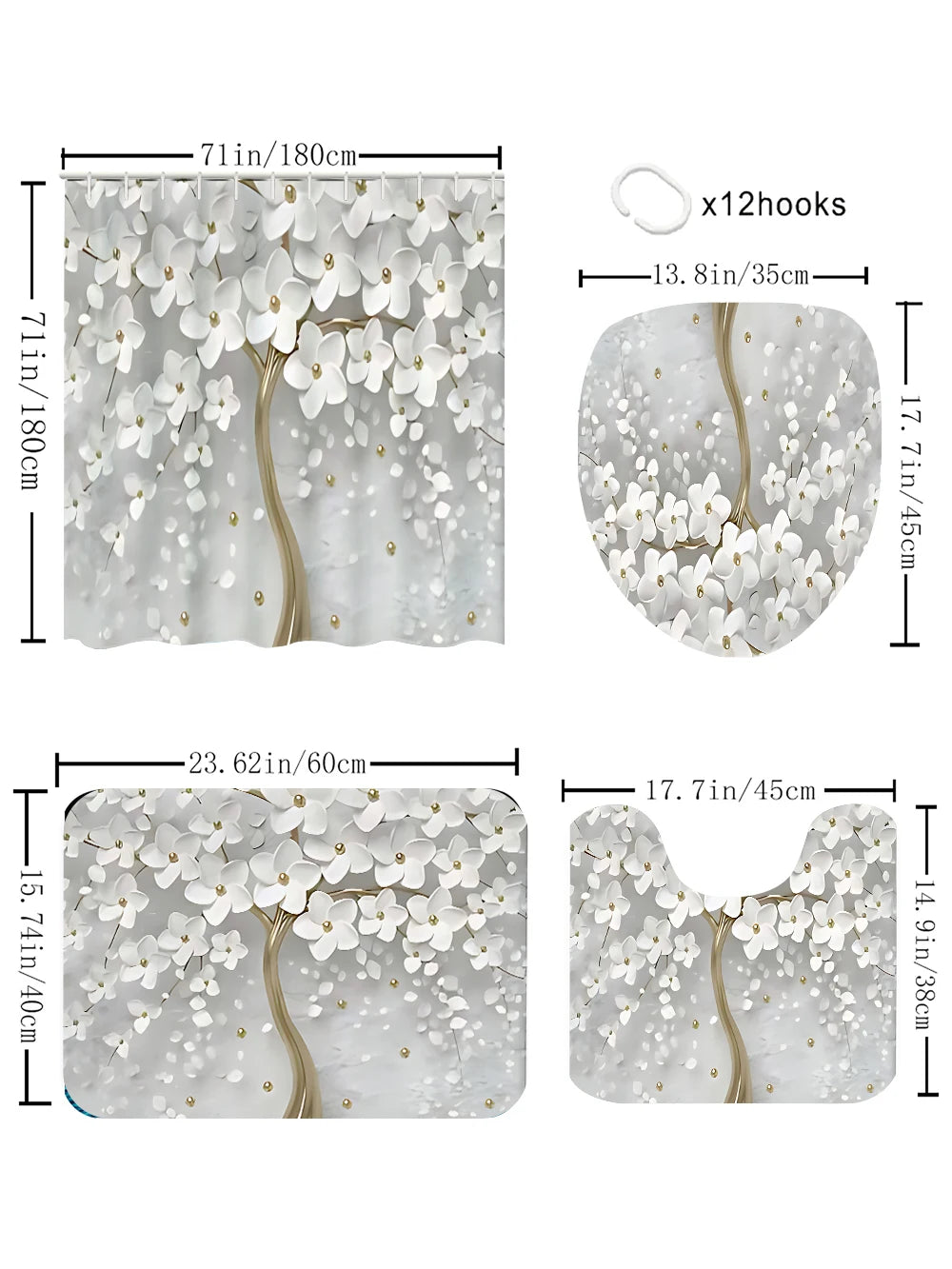 Golden Flower Tree Bathroom Four-piece Set - Avant-garde Waterproof Shower Curtain, creating a complete bathroom kit