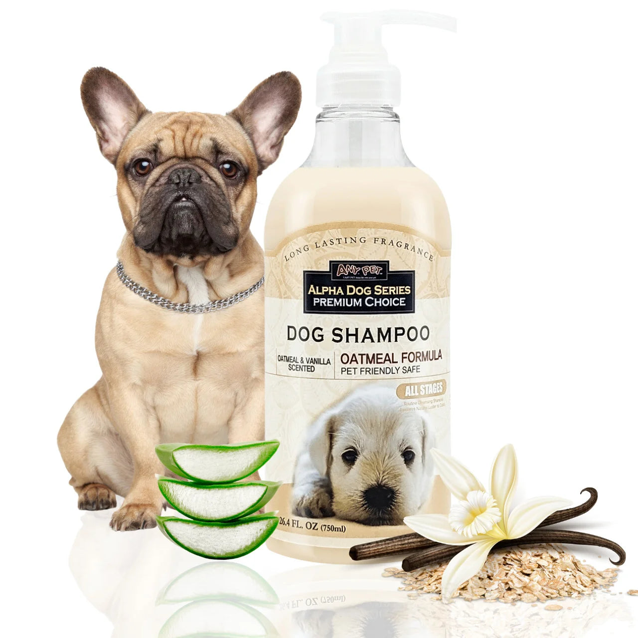 Oatmeal Grooming Shampoo with Aloe Vera, pH-Balanced, Tear-Free, Long-Lasting Fragrance, Gentle Dog Shampoo.