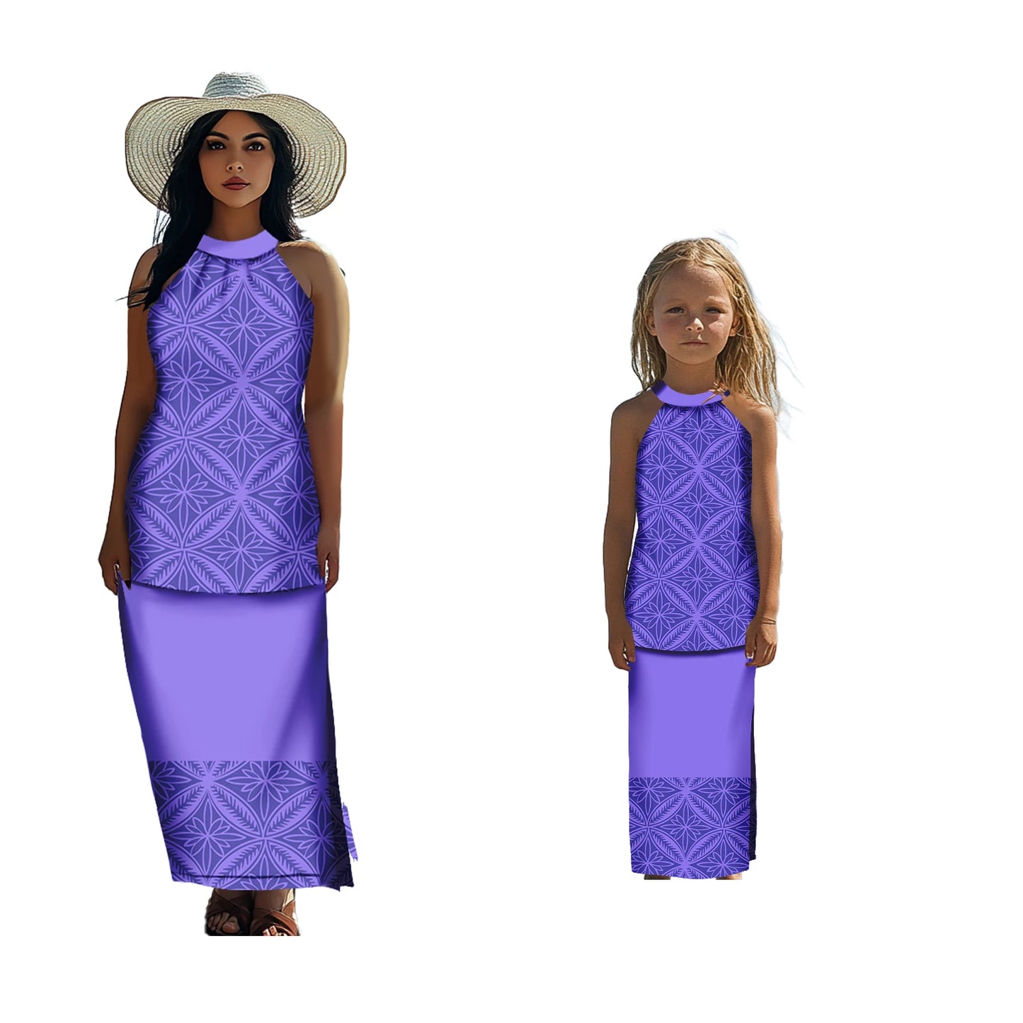 Polynesian Tribal Matching Family Outfits Samoan Puletasi Dress Toddler Girls Dresses Kids Clothes
