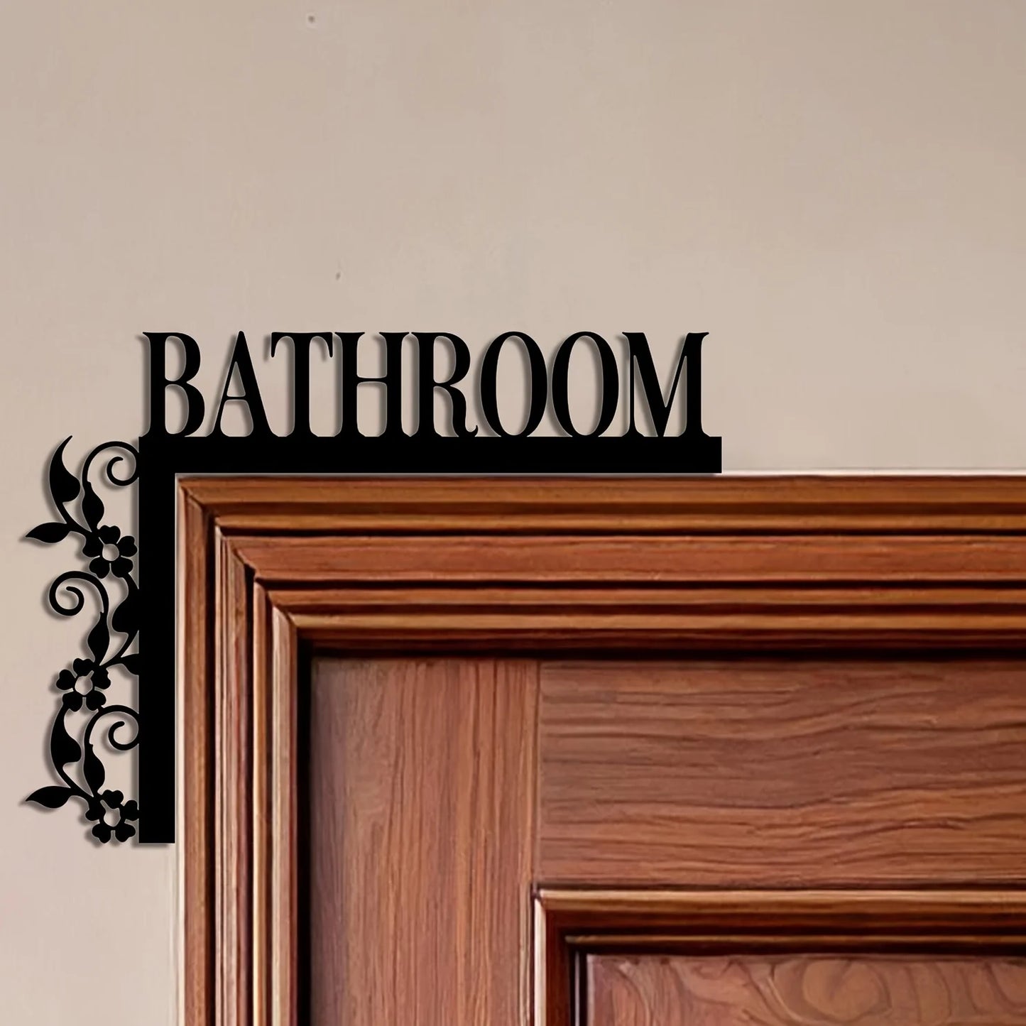 [1pc Metal Door Sign] 1pc Elegant Metal Bathroom Door Sign | Wall Mounted Wrought Iron Decorative Plaque with Floral Design