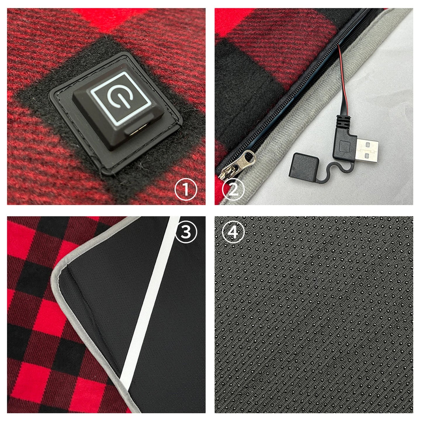 Camping USB Heating Sleeping Mat 3 Adjustable Temperature Outdoor Electric Heating Pads with 6 Heating Zones for Hiking Travel