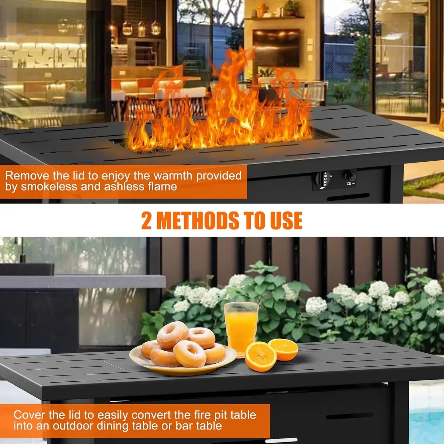 43 inch Outdoor Propane Fire Pit 50,000 BTU Gas Fire Pit Table with Lid, Waterproof Cover, Rectangle Gas Firepit Table