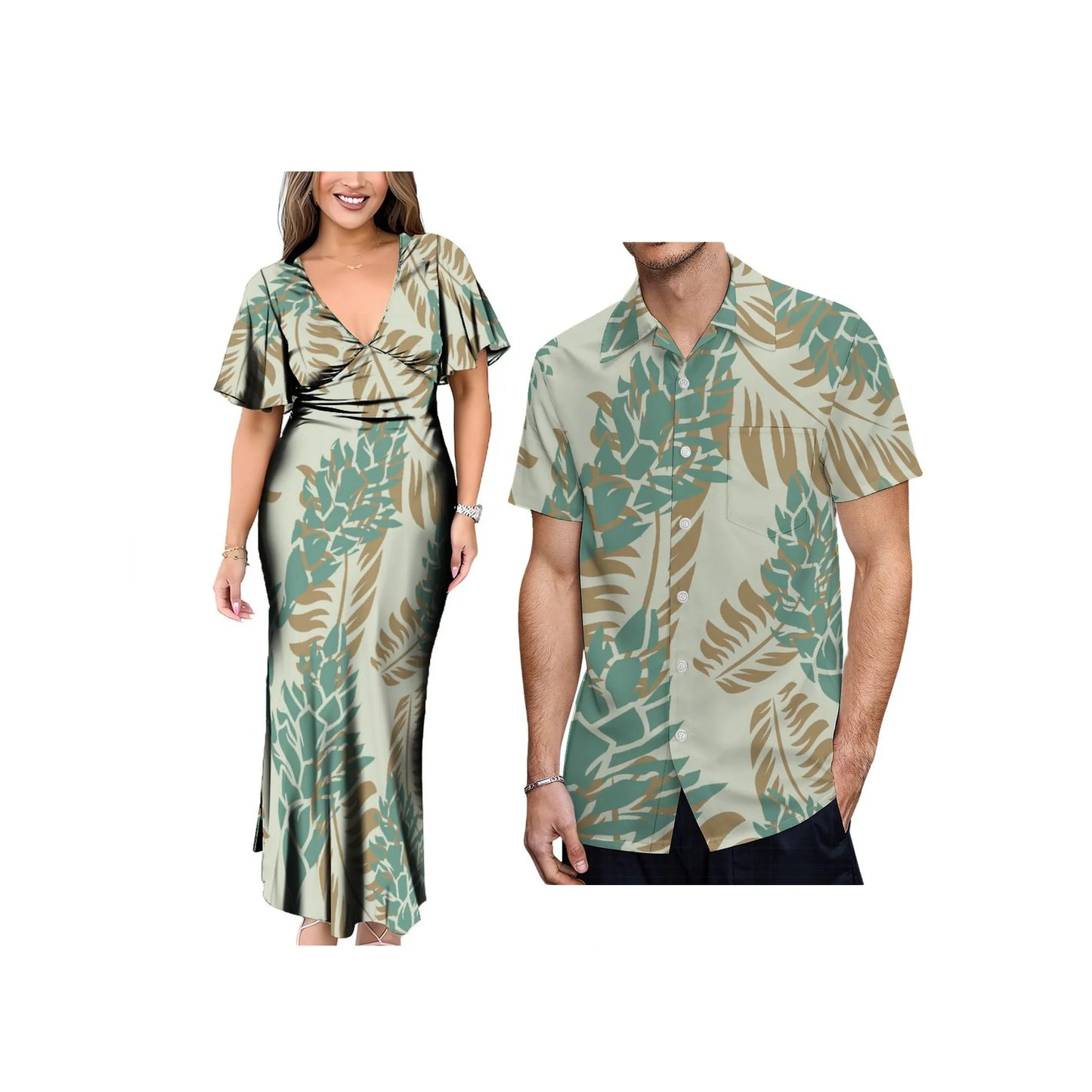 New 1MOQ Custom Print Polynesian Island Style Dress Neck Bels Flare Sleeve Long Dress Big People Size Party Dress
