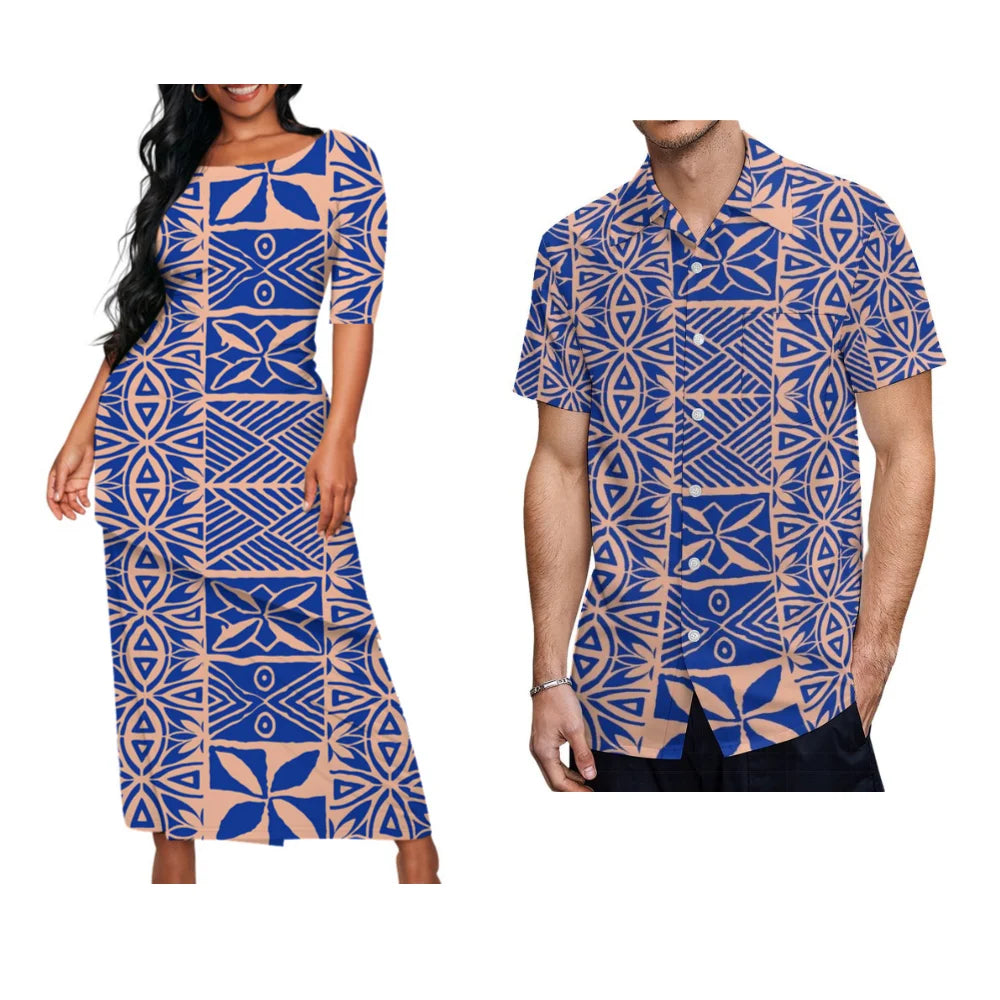 Polynesian Floral Print Custom Summer Crew-Neck Puletasi Diagonal Design New Set  Matching Clothing