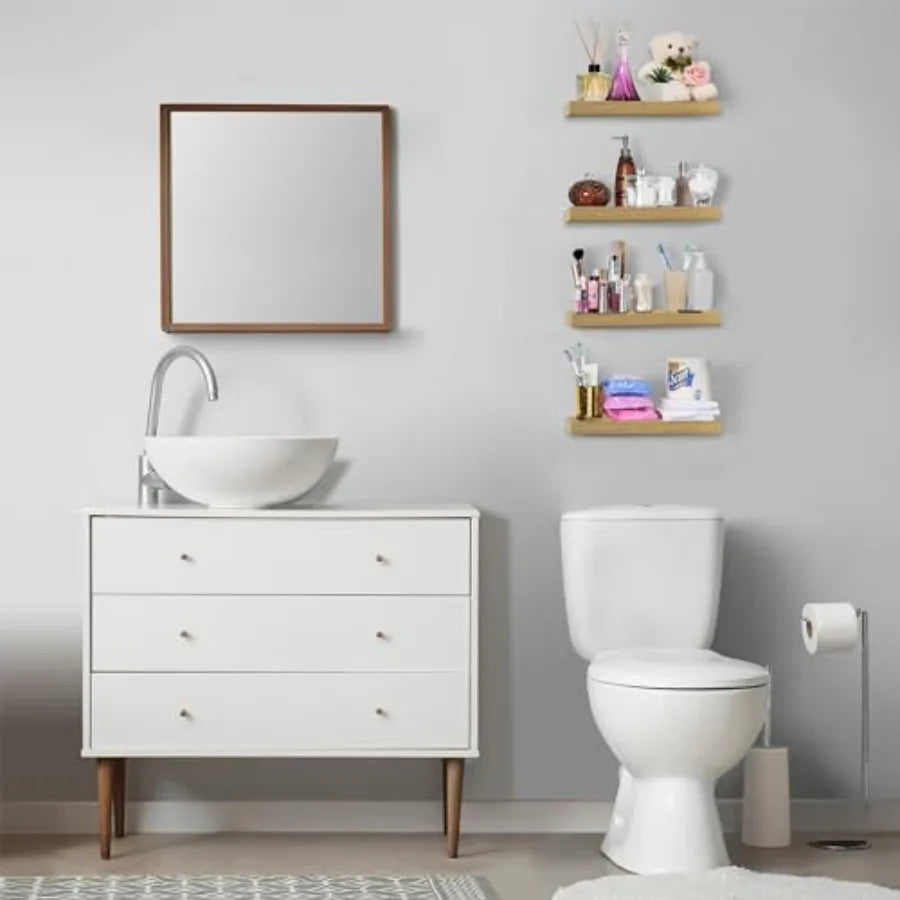 4 Pack Maple Wood Floating Shelves for Wall Bathroom Kitchen Bedroom Living Room Over Toilet Hanging Book Shelf Home Decor Brow