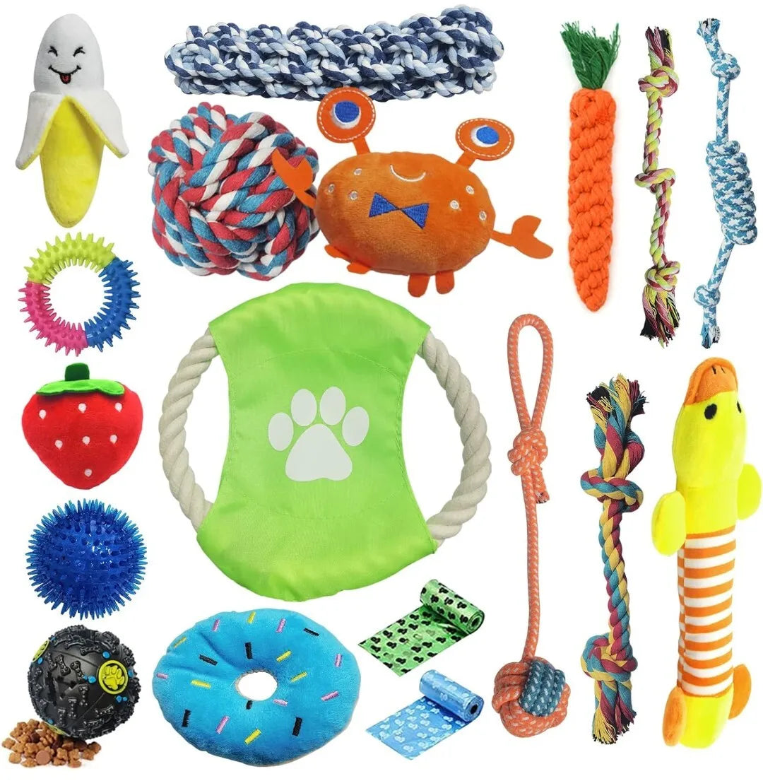 18 piece dog toys set chew rope toy for puppies durable braided tug and chew toys teething puppy toys pet dental care playtime