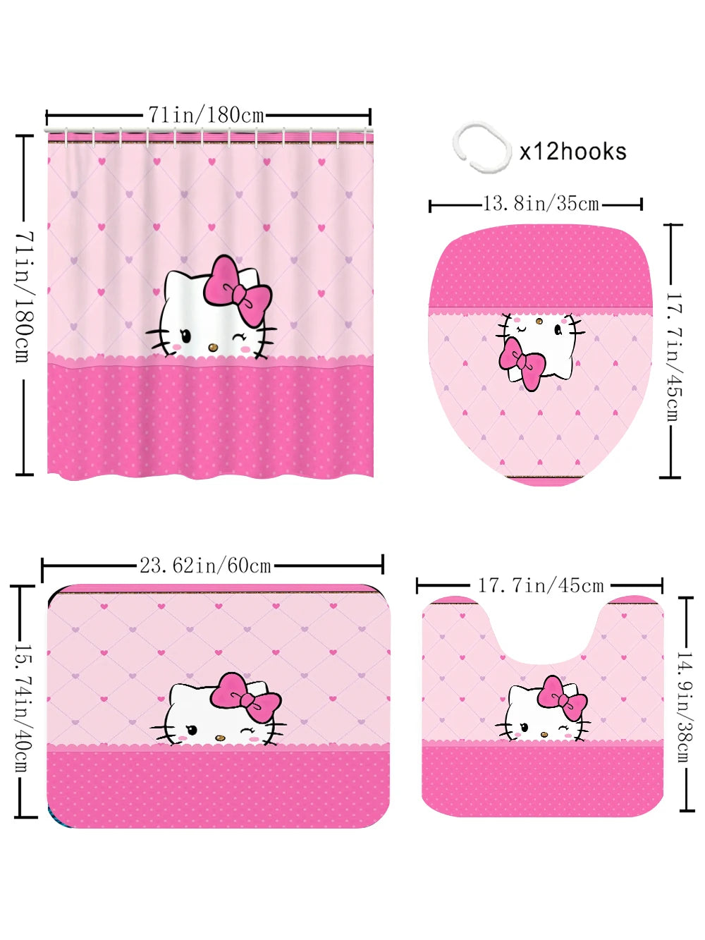 Hello Kitty Bathroom Four-Piece Set - Avant-garde Waterproof Shower Curtain, creating a complete bathroom kit