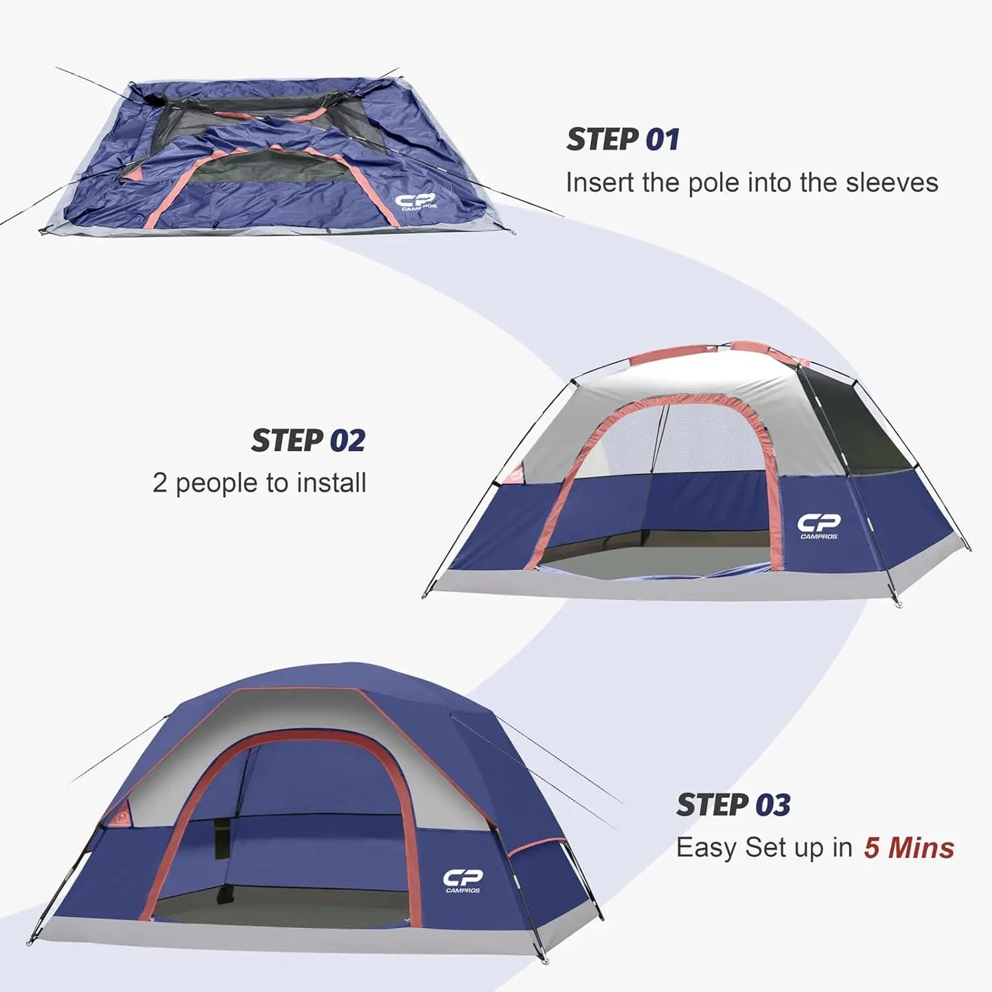 4 Person Waterproof Windproof Camping Tent, Easy Setup Dome Tent with Large Mesh Windows & Wider Door for Outdoor Hiking