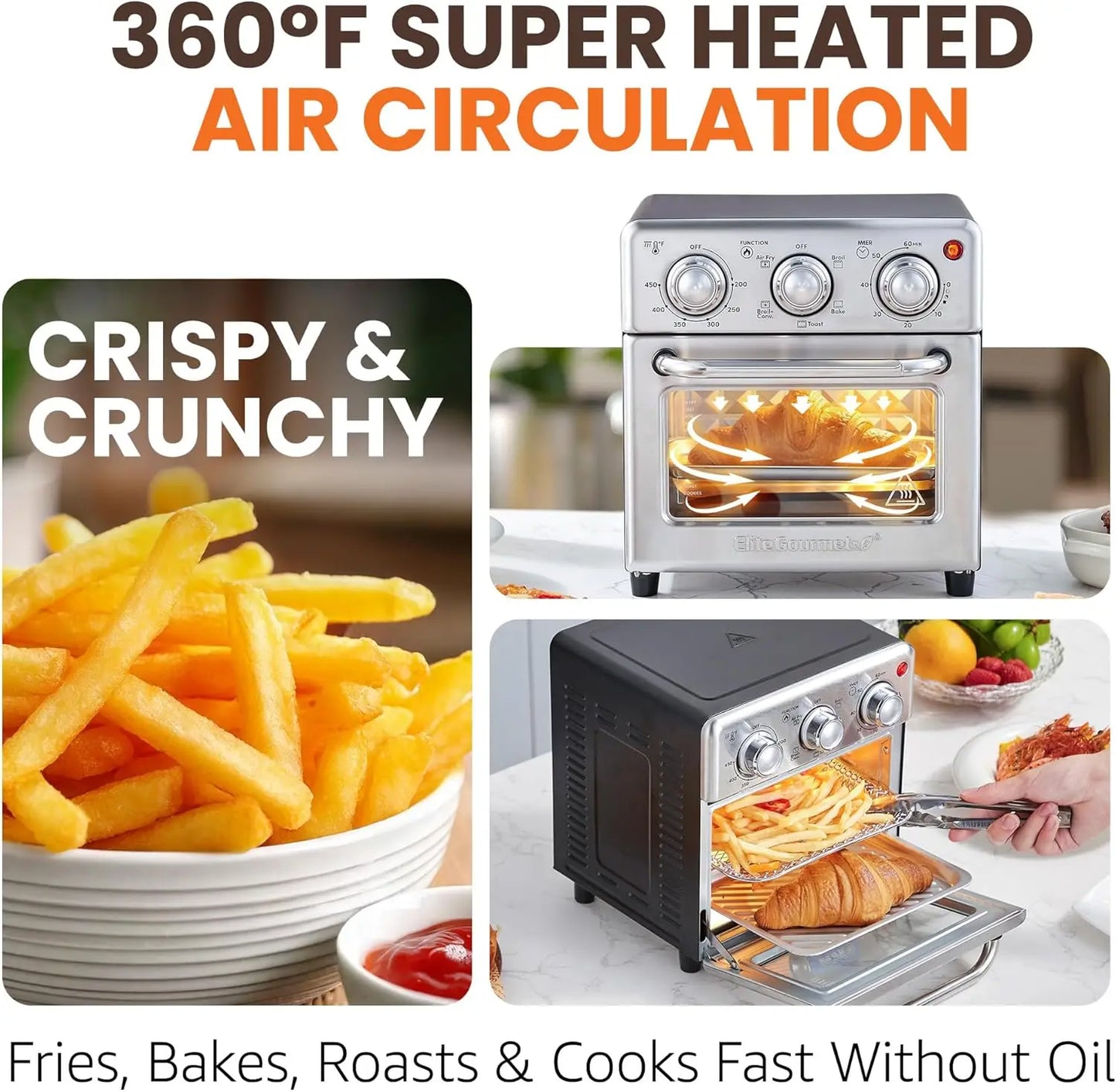 8.5Qt. Capacity Air Fryer Oven, Air Fry, Broil, Toast, Bake & Broil with Convection, Time and Temperature Controls