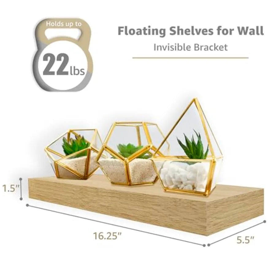 4 Pack Maple Wood Floating Shelves for Wall Bathroom Kitchen Bedroom Living Room Over Toilet Hanging Book Shelf Home Decor Brow