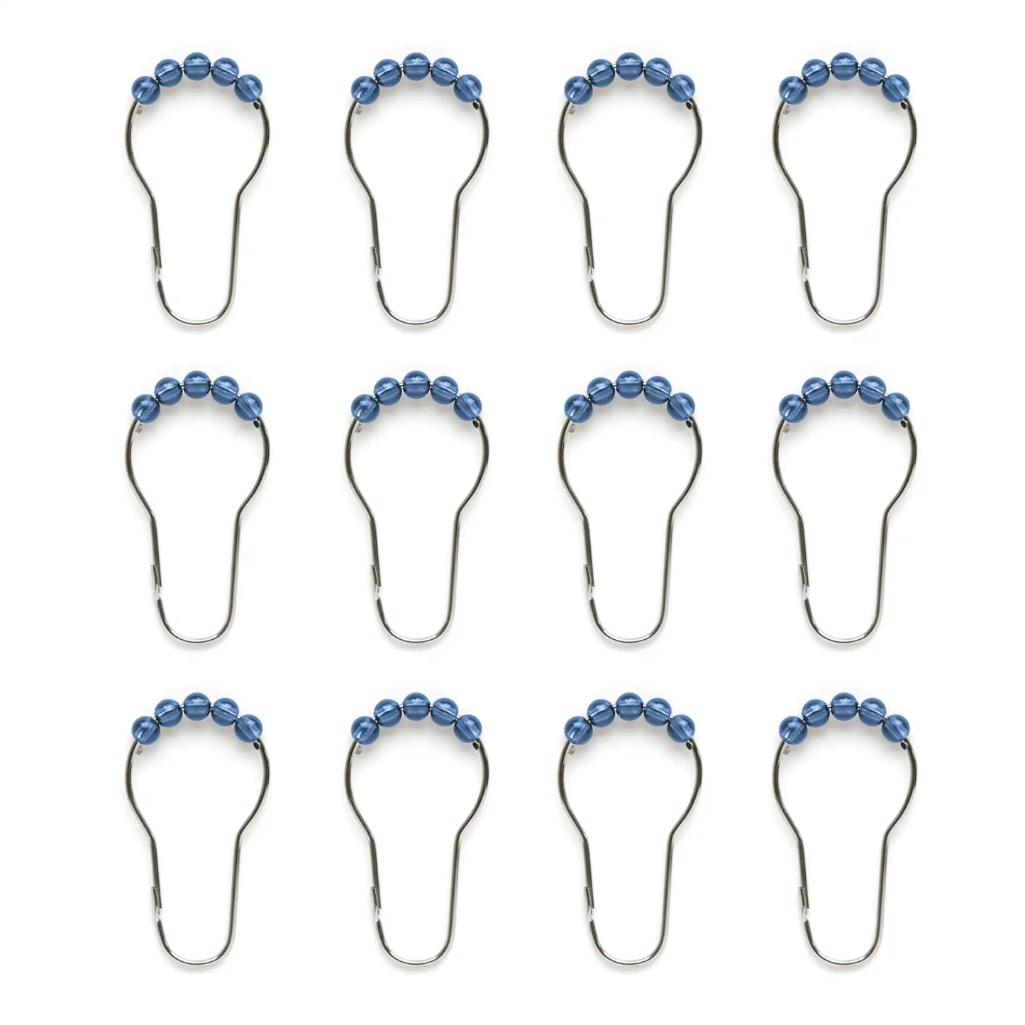 Shower Curtain Set: Blue PEVA Curtain with 12 Roller Shower Hooks, Mosaic Medallion Design