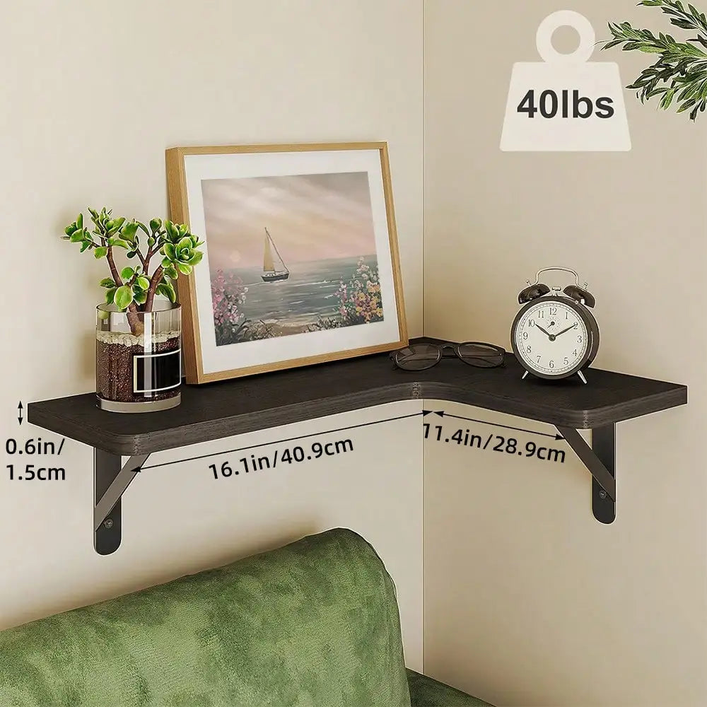 5pcs Corner Floating Shelves Rustic Wood Wall Mounted Shelf For Bathroom Kitchen Bedroom