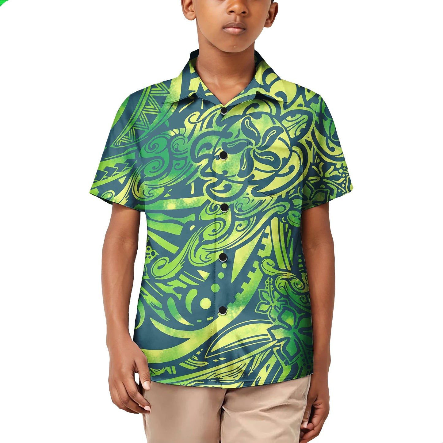 Custom Printed Polynesian Aloha Shirts For Boy Toddler Summer Hawaiian Short-Sleeve Shirt For Kids Plus Size
