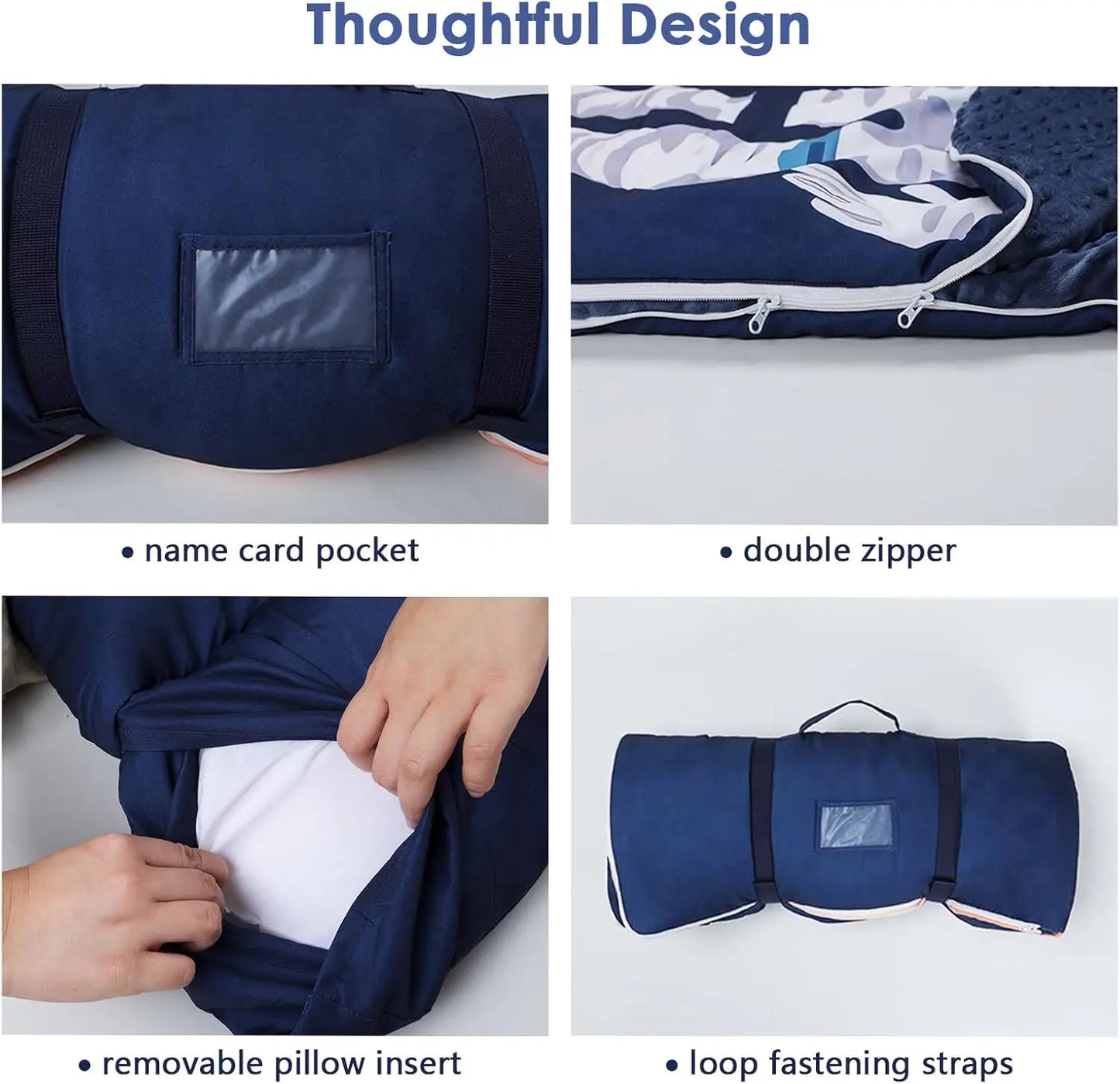 Large Foldable Sleeping Bag for Kids with Removable Pillow, Easy Clean Design for Camping School Daycare