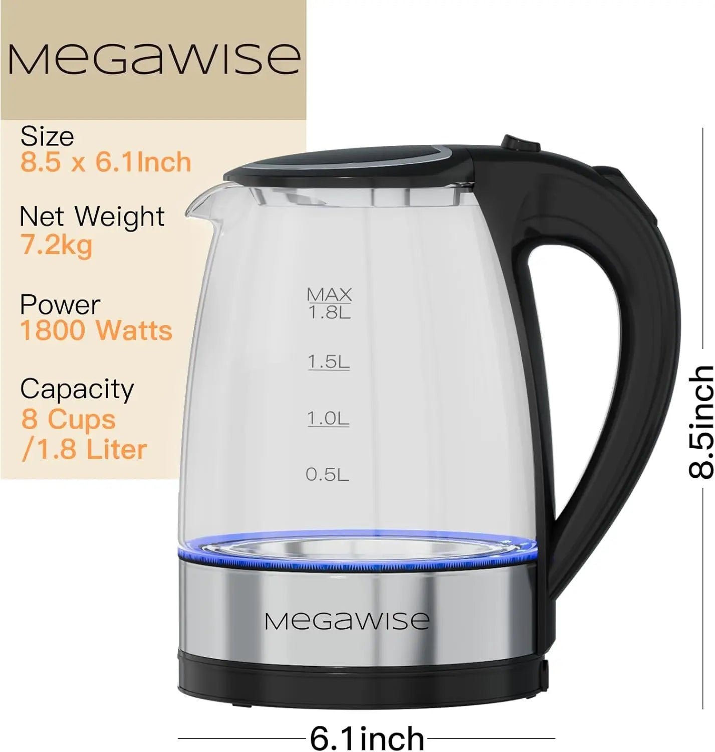 1.8L Electric Kettle CX-817 - Fast Boil, Auto Shut-Off, Boil-Dry Protection, (1.8L)