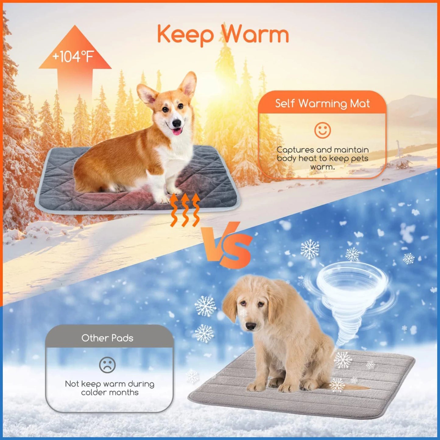 Self-Warming Cat/Puppy Bed with Non-Slip Bottom, Washable Non Electric Pet Blanket