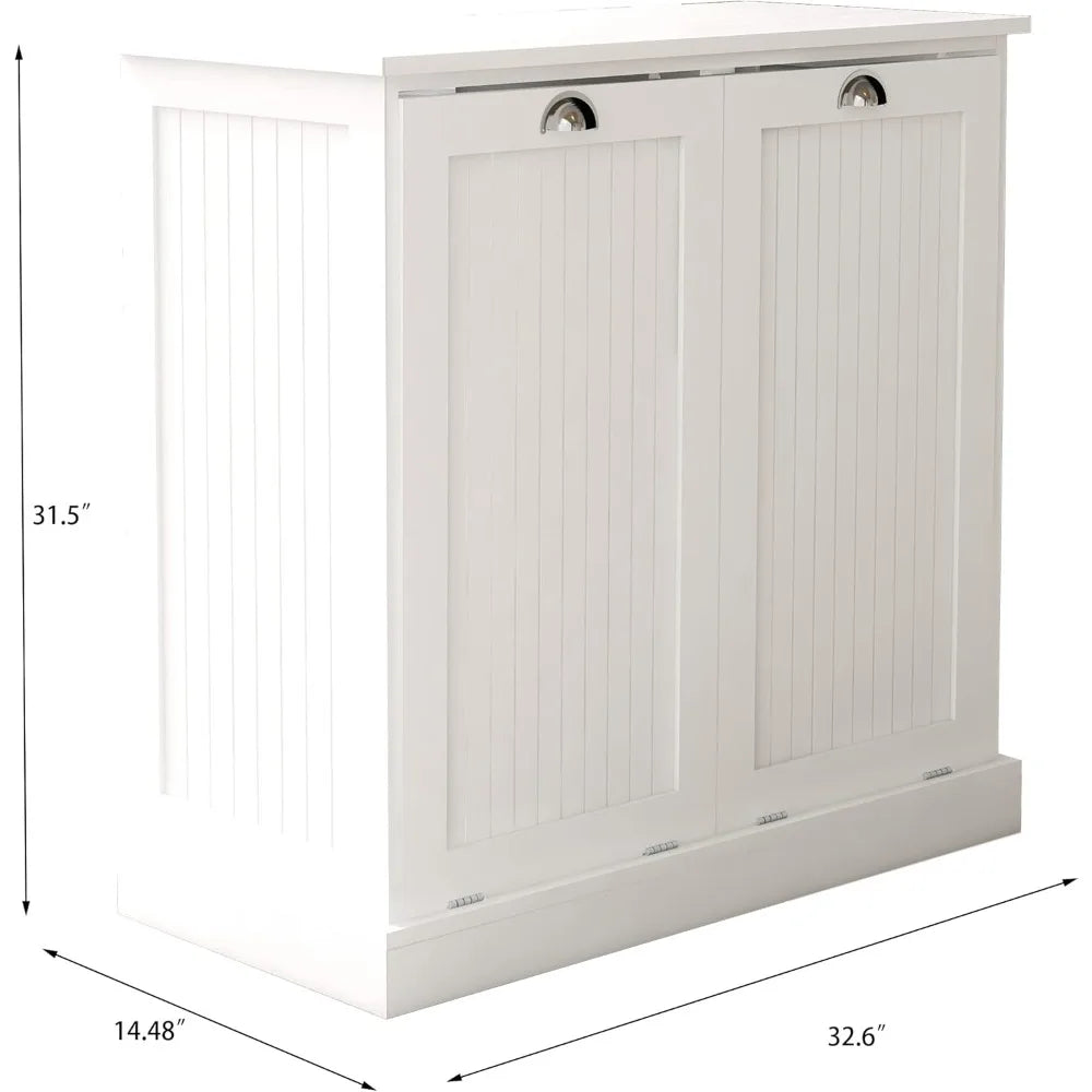 Modern Double Tilt-Out Laundry Hamper Cabinet with Removable Fabric Baskets for Wooden Bathroom Storage