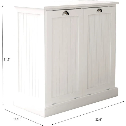 Modern Double Tilt-Out Laundry Hamper Cabinet with Removable Fabric Baskets for Wooden Bathroom Storage