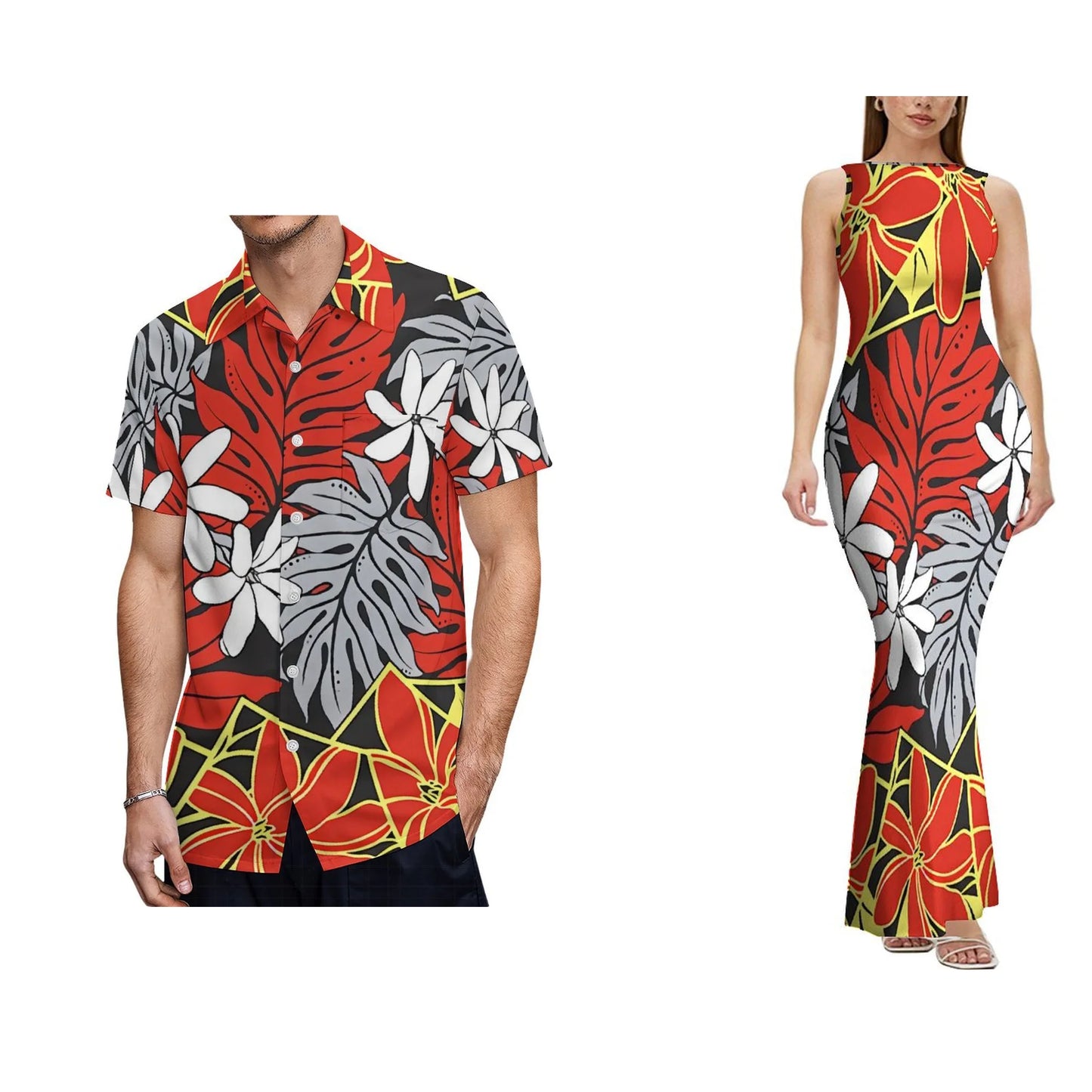 Backless Dress  Design Women's Sleeveless Design Clothes Polynesian Dress and Men's Aloha Shirts