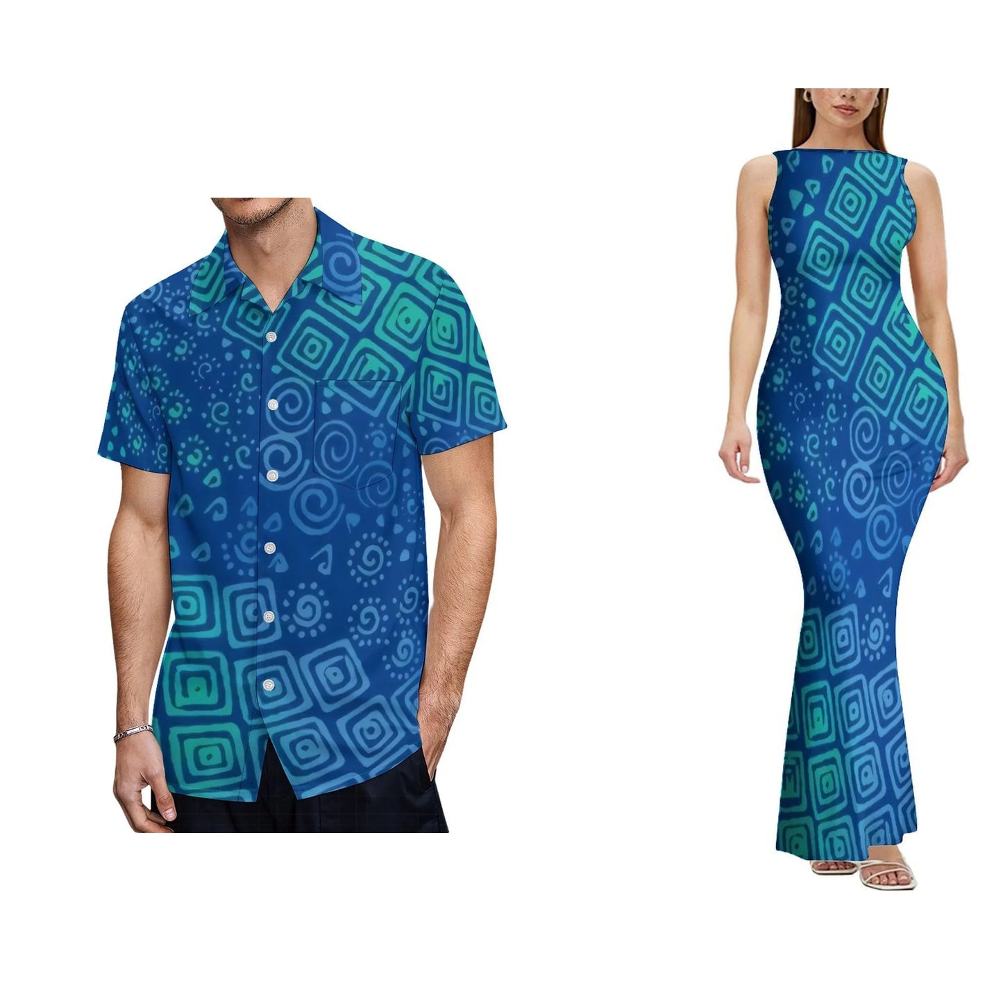 Backless Dress  Design Women's Sleeveless Design Clothes Polynesian Dress and Men's Aloha Shirts