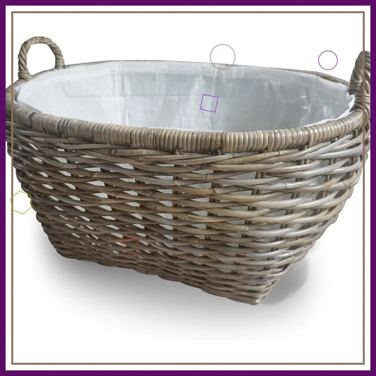 Oval Wicker Laundry Basket, 25x19x14 Inches, Serene Grey, Handwoven Rattan with Removable Liner