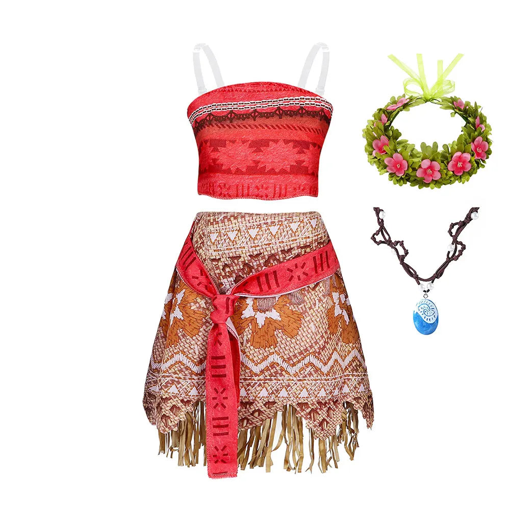 Costume Moana Two Pieces Dress up for Girls Polynesian Style Vaiana Princess Costume Halloween