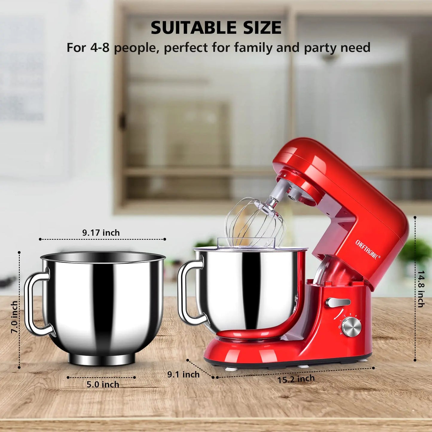 1pc  Stand Mixer, 7 Qt Tilt-Head Electric Household Stand Mixer - 650W 6-P Speed, US Plug, Frother for milk