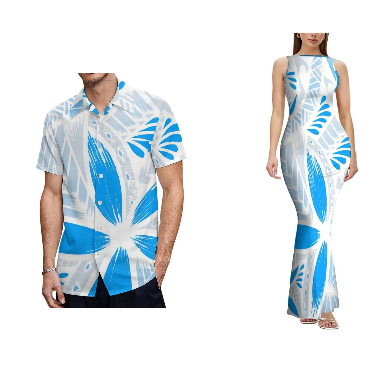 Backless Dress  Design Women's Sleeveless Design Clothes Polynesian Dress and Men's Aloha Shirts